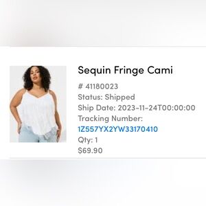 Torrid Sequin Fringe Cami NWOT